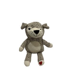Russell Stover Gray Heathered Red Heart Paw Plush Dog 9" Stuffed Animal
